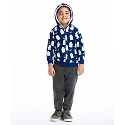 Babyhug Cotton Knit Full Sleeves Halloween Theme Sweatjacket - Navy Blue