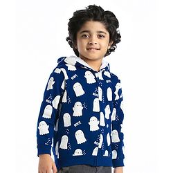 Babyhug Cotton Knit Full Sleeves Halloween Theme Sweatjacket - Navy Blue