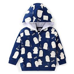 Babyhug Cotton Knit Full Sleeves Halloween Theme Sweatjacket - Navy Blue