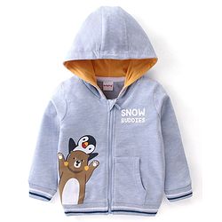 Babyhug Cotton Knit Full Sleeves Hooded Sweatjacket With Hood & Teddy Graphics - Blue