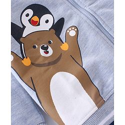 Babyhug Cotton Knit Full Sleeves Hooded Sweatjacket With Hood & Teddy Graphics - Blue