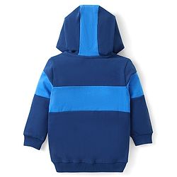 Babyhug Cotton Knit Full Sleeves Cut & Sew Hooded Sweat Jacket with Zipper Front Pocket & Badge Detailing - Navy