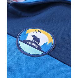 Babyhug Cotton Knit Full Sleeves Cut & Sew Hooded Sweat Jacket with Zipper Front Pocket & Badge Detailing - Navy