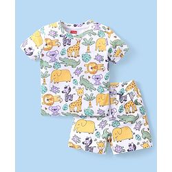 Babyhug Cotton Knit Half Sleeves Animals Printed T-Shirt & Shorts Set - Multicolor