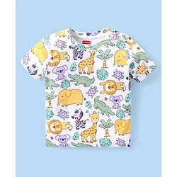 Babyhug Cotton Knit Half Sleeves Animals Printed T-Shirt & Shorts Set - Multicolor