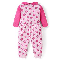 Babyhug 100% Cotton Knit Full Sleeves Romper With Hairband & Floral Print - Pink