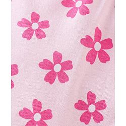 Babyhug 100% Cotton Knit Full Sleeves Romper With Hairband & Floral Print - Pink