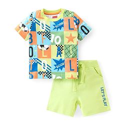 Babyhug Cotton Knit Half Sleeves T-Shirt & Shorts Set With Text Print - Multicolor