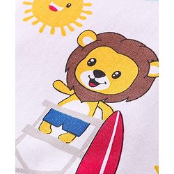 Babyhug 100% Cotton Knit Full Sleeves Romper Lion Print - White