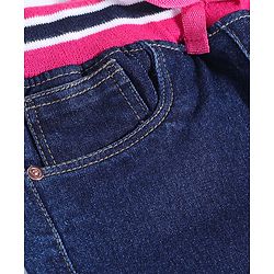 Babyhug Denim Full Length Joggers with Bow Applique - Dark Blue