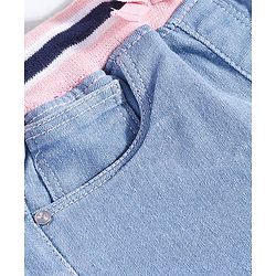 Babyhug Denim Full Length Joggers with Bow Applique - Dark Blue