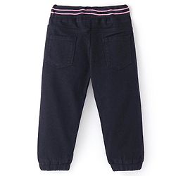 Babyhug Denim Full Length Joggers with Bow Applique - Dark Blue