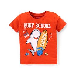 Babyhug Cotton Knit Half Sleeves Surfing Shark Print Night Suit - Red
