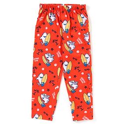 Babyhug Cotton Knit Half Sleeves Surfing Shark Print Night Suit - Red