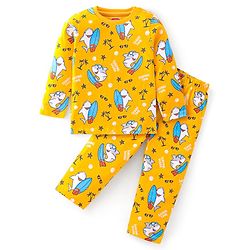 Babyhug Cotton Knit Full Sleeves Night Suit with Dolphin Printed- Yellow