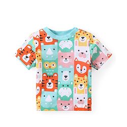 Babyhug Cotton Knit Half Sleeves T-Shirt & Shorts Set With Animal Print - Blue