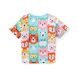 Babyhug Cotton Knit Half Sleeves T-Shirt & Shorts Set With Animal Print - Blue