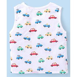 Babyhug 100% Cotton Sleeveless Jhabla and Pyjama Set Car Print - White