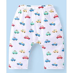 Babyhug 100% Cotton Sleeveless Jhabla and Pyjama Set Car Print - White
