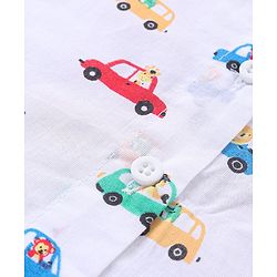 Babyhug 100% Cotton Sleeveless Jhabla and Pyjama Set Car Print - White