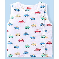 Babyhug 100% Cotton Sleeveless Jhabla and Pyjama Set Car Print - White