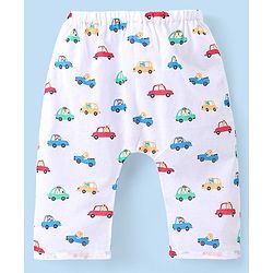 Babyhug 100% Cotton Sleeveless Jhabla and Pyjama Set Car Print - White
