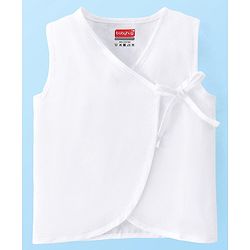 Babyhug 100% Cotton Woven Sleeveless Side Tie Knot Jhablas Solid Pack of 3 - White