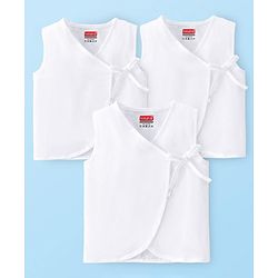 Babyhug 100% Cotton Woven Sleeveless Side Tie Knot Jhablas Solid Pack of 3 - White