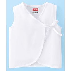 Babyhug 100% Cotton Woven Sleeveless Side Tie Knot Jhablas Solid Pack of 3 - White
