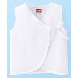 Babyhug 100% Cotton Woven Sleeveless Side Tie Knot Jhablas Solid Pack of 3 - White