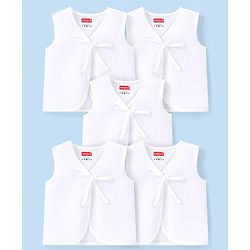Babyhug 100% Cotton Woven Sleeveless Jhablas Solid Colour Pack of 5 - White