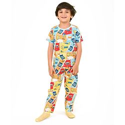Babyhug Cotton Knit Half Sleeves School Supplies Print Night Suit - Multicolour