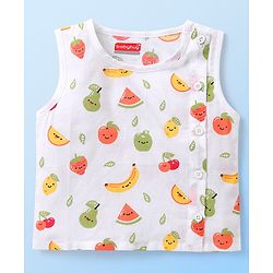 Babyhug 100% Cotton Sleeveless Jhabla & Pyjama Set Fruits Print - White