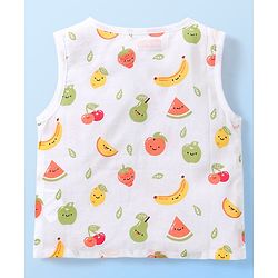 Babyhug 100% Cotton Sleeveless Jhabla & Pyjama Set Fruits Print - White