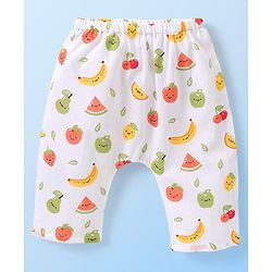 Babyhug 100% Cotton Sleeveless Jhabla & Pyjama Set Fruits Print - White