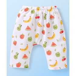 Babyhug 100% Cotton Sleeveless Jhabla & Pyjama Set Fruits Print - White