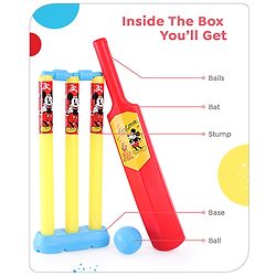 Babyhug Disney Junior Mickey Mouse Cricket Set Size 1 - Red & Yellow