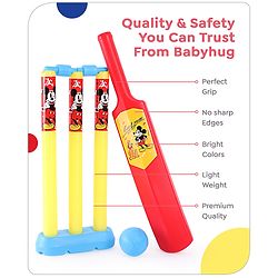 Babyhug Disney Junior Mickey Mouse Cricket Set Size 1 - Red & Yellow