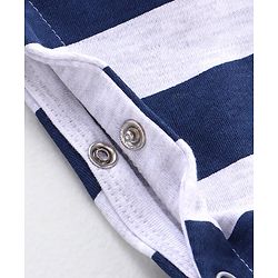 Babyhug Single Jersey Full Sleeves Striped Sleepsuit Fox Print - Navy Blue & White