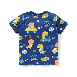 Babyhug Cotton Knit Half Sleeves Dino Print Night Suit - Navy Blue