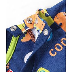 Babyhug Cotton Knit Half Sleeves Dino Print Night Suit - Navy Blue