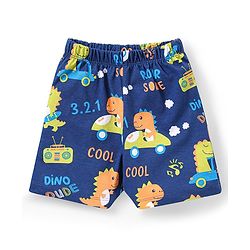 Babyhug Cotton Knit Half Sleeves Dino Print Night Suit - Navy Blue