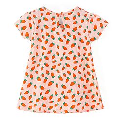 Babyhug Single Jersey Knit Half Sleeves Solid & Carrot Printed Frocks with Bow Applique Pack of 2 - Orange & Pink