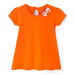 Babyhug Single Jersey Knit Half Sleeves Solid & Carrot Printed Frocks with Bow Applique Pack of 2 - Orange & Pink