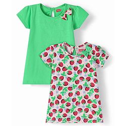 Babyhug Single Jersey Knit Half Sleeves Strawberry Printed Frocks Pack of 2 - Green & Pink