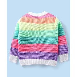 Babyhug Knitted Full Sleeves Front Open Striped  Sweater - Multicolour
