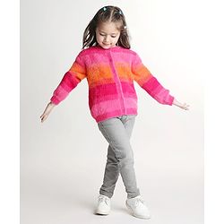 Babyhug Knitted Full Sleeves Striped Front Open Sweater- Multicolor