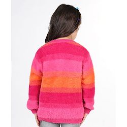 Babyhug Knitted Full Sleeves Striped Front Open Sweater- Multicolor