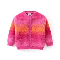 Babyhug Knitted Full Sleeves Striped Front Open Sweater- Multicolor