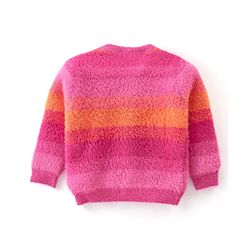 Babyhug Knitted Full Sleeves Striped Front Open Sweater- Multicolor